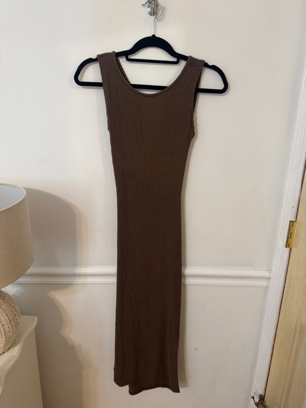 Ribbed Sleeveless Maxi Dress in Brown